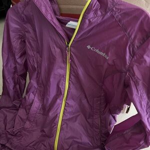 Columbia Violet Windbreaker with Lime Zipper